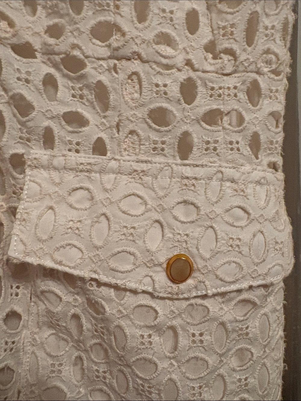 Zara Cream Eyelet Lace Long-Sleeve Shirt Dress with Gold Buttons - Picture 4 of 8